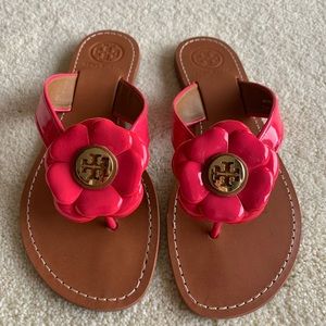 Tory Burch Pink Breely Floral Patent Thong Sandal